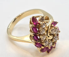 Load image into Gallery viewer, 2818: Vintage: 14c Gold Rubies Diamonds (0.55ct) Cocktail Ring- Remarkable

