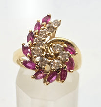 Load image into Gallery viewer, 2818: Vintage: 14c Gold Rubies Diamonds (0.55ct) Cocktail Ring- Remarkable
