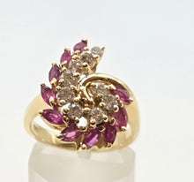Load image into Gallery viewer, 2818: Vintage: 14c Gold Rubies Diamonds (0.55ct) Cocktail Ring- Remarkable
