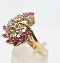 Load image into Gallery viewer, 2818: Vintage: 14c Gold Rubies Diamonds (0.55ct) Cocktail Ring- Remarkable
