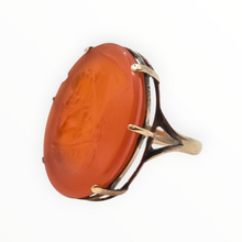 Load image into Gallery viewer, 2944: Rare 9ct Gold Intaglio  Carved Orange Carnelian Ring- From 1944
