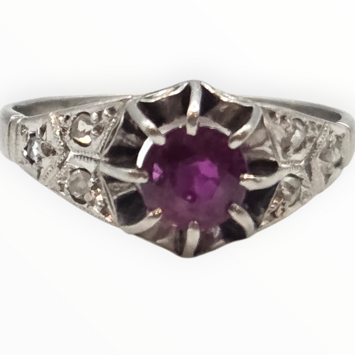 2955 Antique: Platinum Ruby & Diamond Filigree Ring