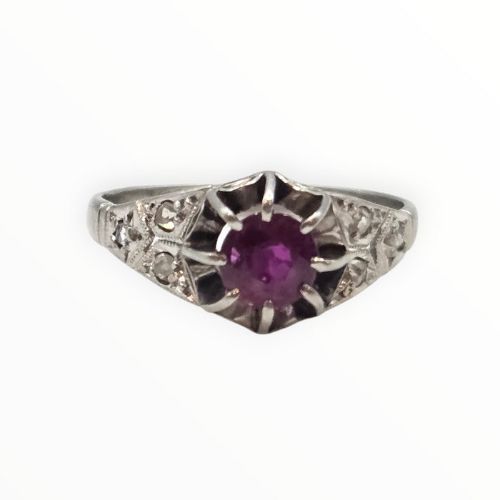 2955 Antique: Platinum Ruby & Diamond Filigree Ring