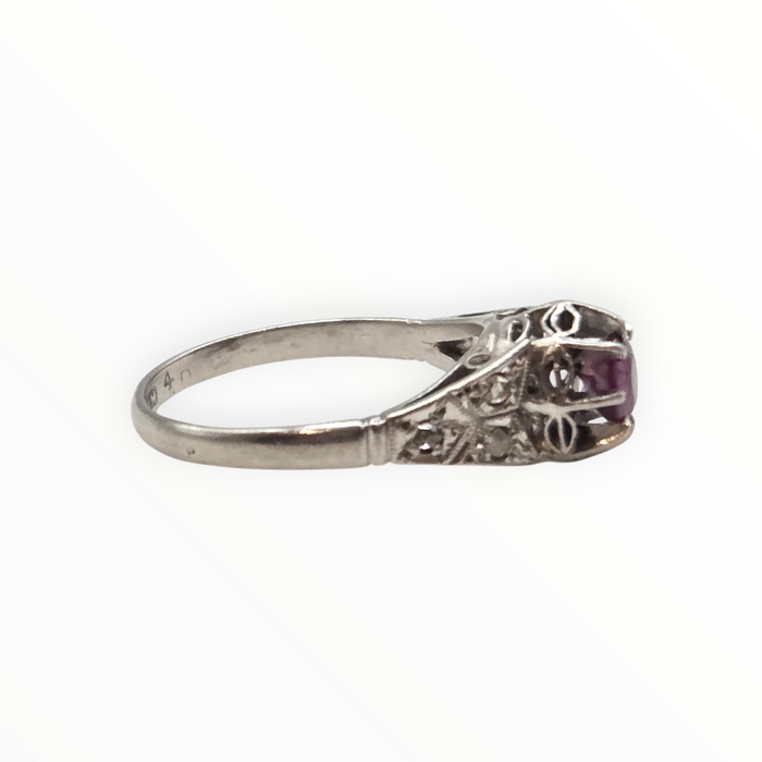 2955 Antique: Platinum Ruby & Diamond Filigree Ring