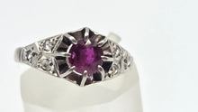 Load image into Gallery viewer, 2955: Platinum Ruby &amp; Diamonds Art Deco Ring-Geometric beauty
