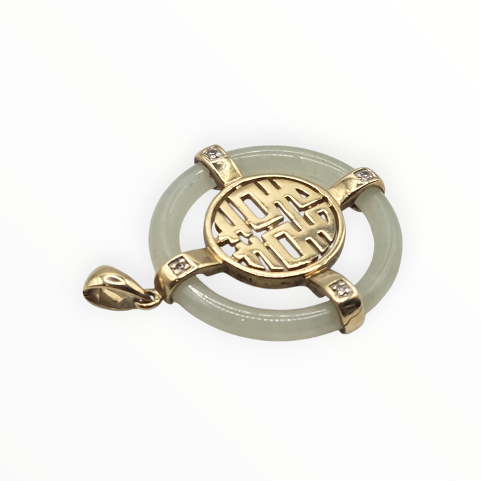 2956: Vintage 9ct Gold Green Jade & Diamonds Pendant