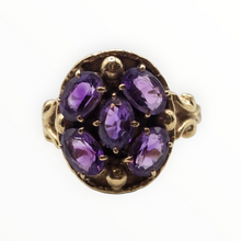 Load image into Gallery viewer, 2960- Vintage 9ct Gold Purple Amethysts Cluster Ring-
