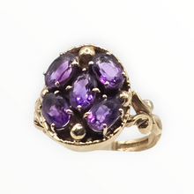 Load image into Gallery viewer, 2960- Vintage 9ct Gold Purple Amethysts Cluster Ring-
