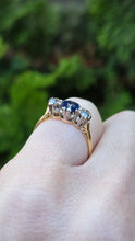 Load image into Gallery viewer, 6485:Vintage: 18ct Gold Platinum Cornflower Blue Sapphire Diamonds (0.34ct) 3-Stone
