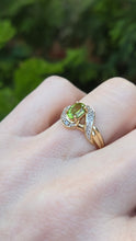 Load image into Gallery viewer, 0986: Vintage: 9ct Gold Illusion Set Peridot Diamonds Bypass Ring- eclectic beauty.
