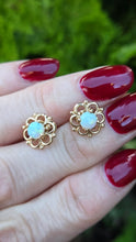 Load image into Gallery viewer, 2518- Vintage: 9ct Gold White Opal Openwork Stud Earrings- L:ovely colours
