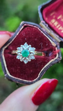 Load image into Gallery viewer, 1061: Vintage: 18ct Gold Emerald Diamonds Flower Head Ring- From 1975
