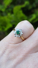 Load image into Gallery viewer, 1061: Vintage: 18ct Gold Emerald Diamonds Flower Head Ring- From 1975
