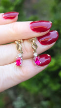 Load image into Gallery viewer, 0779: Vintage: 9ct Gold Ruby Diamond Drop/Dangle Stud Earrings- pitch perfect
