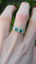 Load image into Gallery viewer, 2703: Vintage 18ct White Gold Emeralds Natural Diamonds Ring- From 1978 Rare
