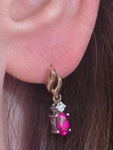 Load image into Gallery viewer, 0779: Vintage: 9ct Gold Ruby Diamond Drop/Dangle Stud Earrings- pitch perfect
