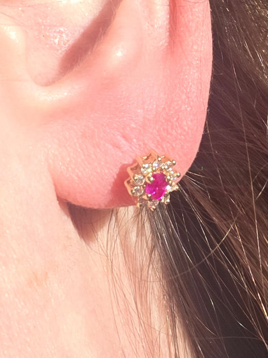 2739: Vintage 18ct Gold Rubies Natural Diamonds Stud Earrings