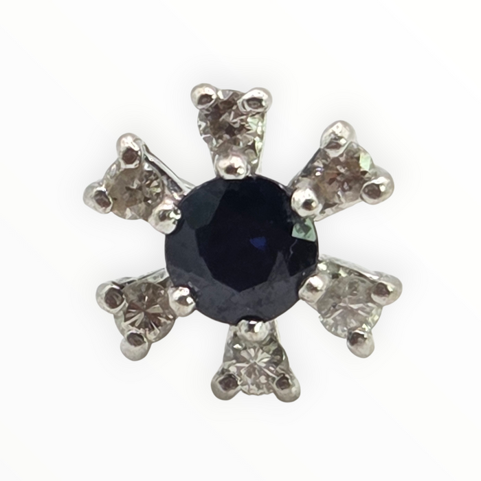2637: Vintage 18ct White Gold Sapphire Diamonds Flower Head Stud Earrings