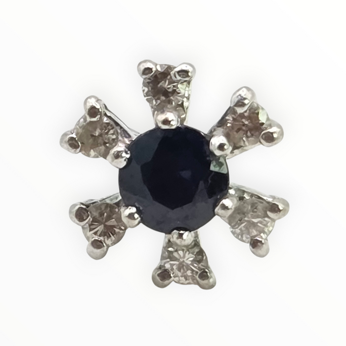 2637: Vintage 18ct White Gold Sapphire Diamonds Flower Head Stud Earrings