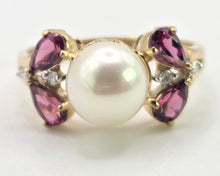 Load image into Gallery viewer, 2640: Vintage 9ct Gold Pearl, Almandine, Garnets Diamonds Dress Ring

