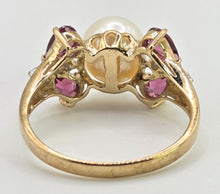 Load image into Gallery viewer, 2640: Vintage 9ct Gold Pearl, Almandine, Garnets Diamonds Dress Ring
