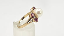 Load image into Gallery viewer, 2640: Vintage 9ct Gold Pearl, Almandine, Garnets Diamonds Dress Ring
