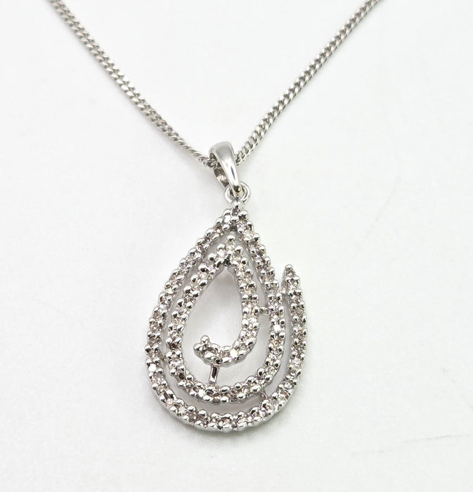 2650: Vintage 9ct White Gold Necklace (44cm) Multi-Diamonds Pendant