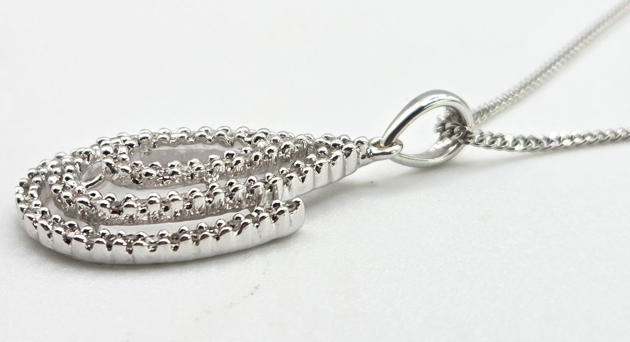 2650: Vintage 9ct White Gold Necklace (44cm) Multi-Diamonds Pendant