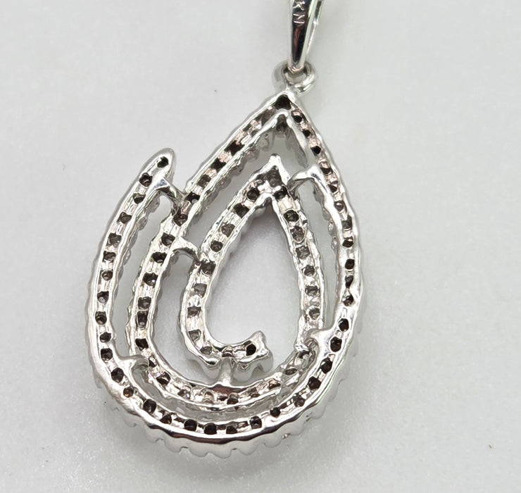 2650: Vintage 9ct White Gold Necklace (44cm) Multi-Diamonds Pendant