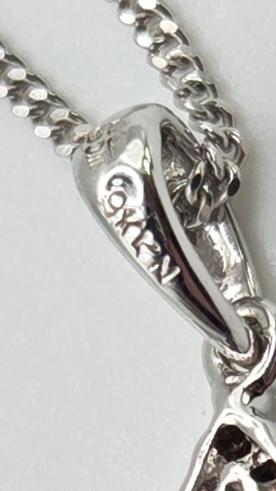 2650: Vintage 9ct White Gold Necklace (44cm) Multi-Diamonds Pendant