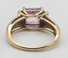 Load image into Gallery viewer, 2728 Vintage 9ct Gold Princess Cut Pink Topaz 10 Natural Diamonds Cocktail Ring
