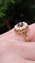 Load image into Gallery viewer, 1421: Vintage: Large 9ct Gold Garnet Seed Pearls Cocktail Ring-From 1963

