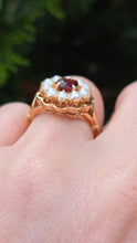 Load image into Gallery viewer, 1421: Vintage: Large 9ct Gold Garnet Seed Pearls Cocktail Ring-From 1963
