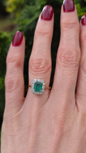 Load image into Gallery viewer, 2570: Vintage 18ct Gold Platinum Set Emerald Diamonds Cluster Ring- From 1964
