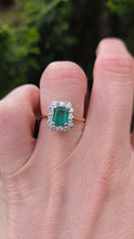 Load image into Gallery viewer, 2570: Vintage 18ct Gold Platinum Set Emerald Diamonds Cluster Ring- From 1964
