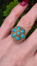 Load image into Gallery viewer, 2787: Vintage 9ct Gold Turquoises Cluster Cocktail Ring- From 1975
