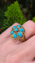 Load image into Gallery viewer, 2787: Vintage 9ct Gold Turquoises Cluster Cocktail Ring- From 1975
