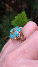 Load image into Gallery viewer, 2787: Vintage 9ct Gold Turquoises Cluster Cocktail Ring- From 1975
