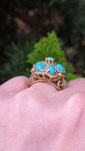 Load image into Gallery viewer, 2787: Vintage 9ct Gold Turquoises Cluster Cocktail Ring- From 1975
