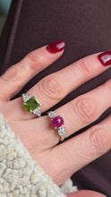 Load image into Gallery viewer, 1805: Vintage: Platinum Emerald Cut Peridot Diamonds Ring
