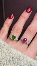 Load image into Gallery viewer, 1805: Vintage: Platinum Emerald Cut Peridot Diamonds Ring
