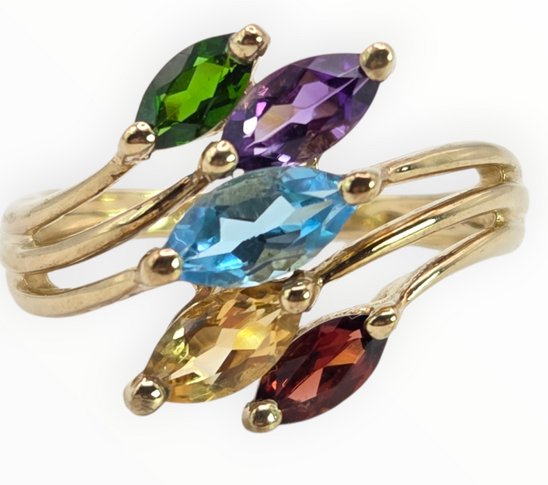 2652: Vintage 9ct Gold Multi-Gem Abstract Dress Ring