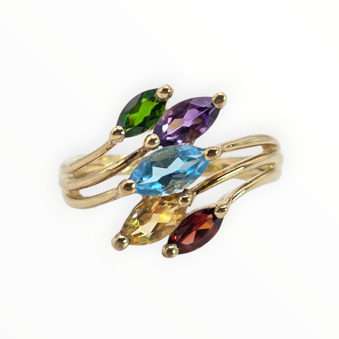 2652: Vintage 9ct Gold Multi-Gem Abstract Dress Ring