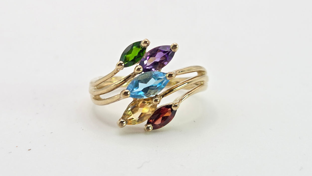 2652: Vintage 9ct Gold Multi-Gem Abstract Dress Ring