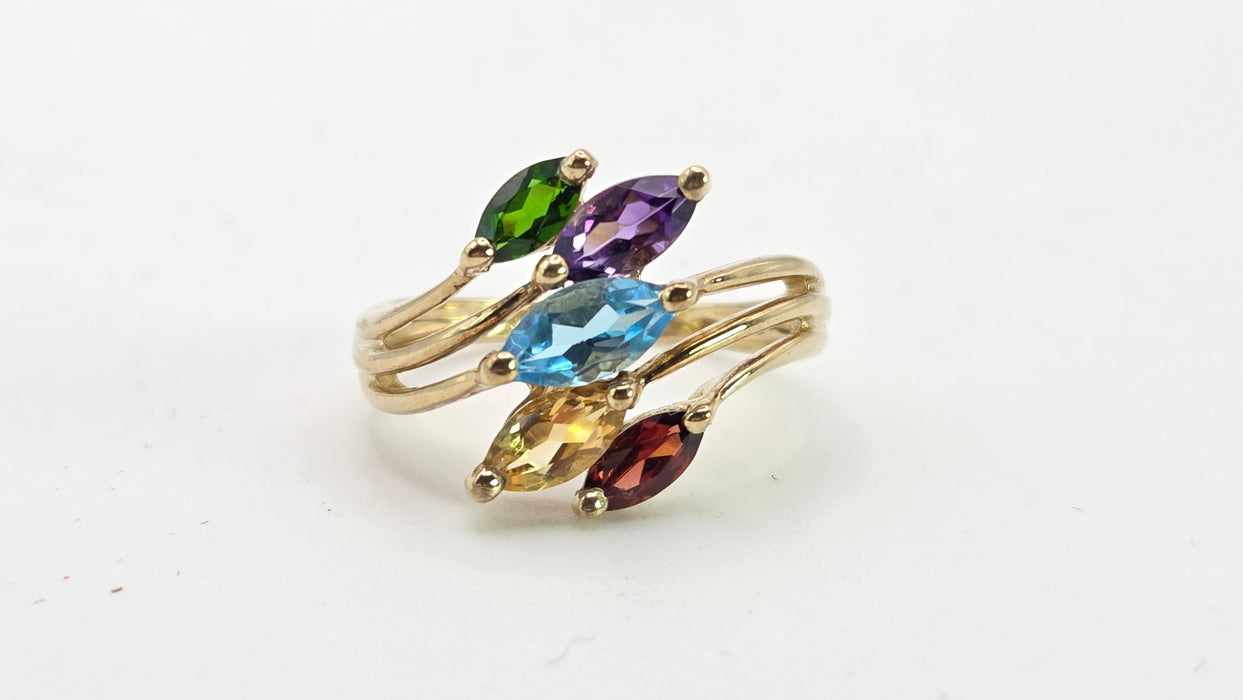 2652: Vintage 9ct Gold Multi-Gem Abstract Dress Ring