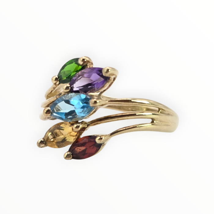 2652: Vintage 9ct Gold Multi-Gem Abstract Dress Ring