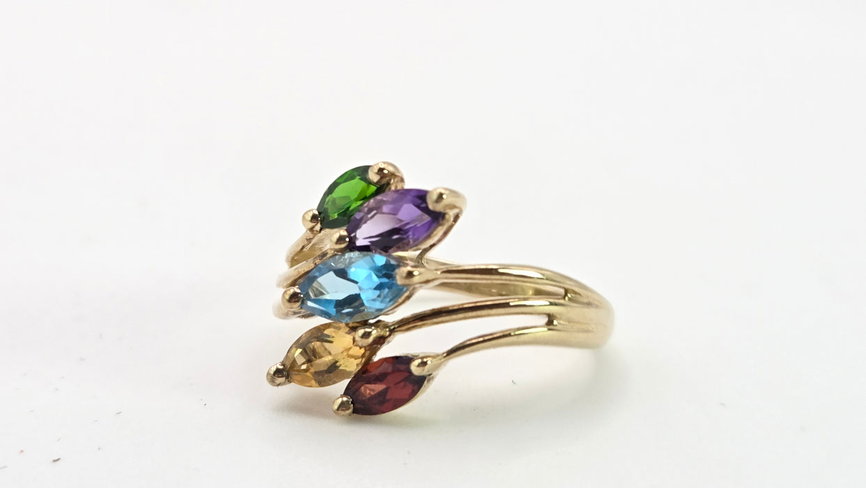 2652: Vintage 9ct Gold Multi-Gem Abstract Dress Ring