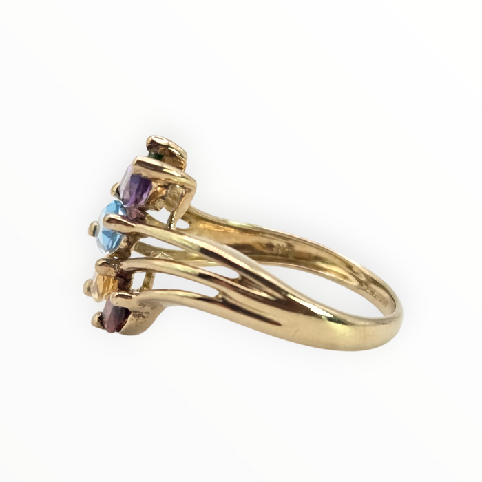 2652: Vintage 9ct Gold Multi-Gem Abstract Dress Ring