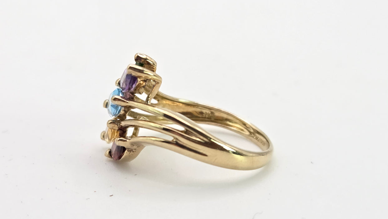 2652: Vintage 9ct Gold Multi-Gem Abstract Dress Ring
