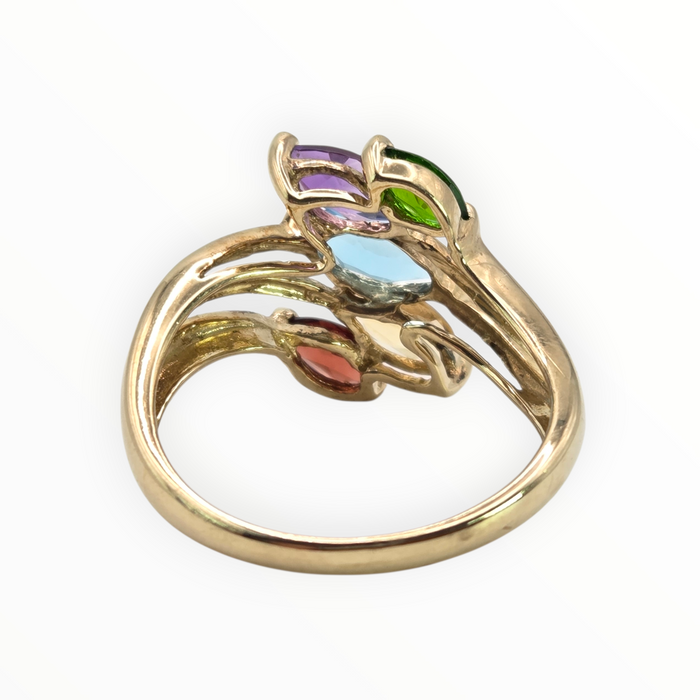 2652: Vintage 9ct Gold Multi-Gem Abstract Dress Ring